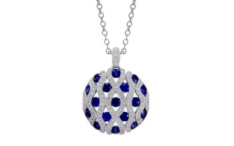 14K White Gold Sapphire With Diamond Pendant