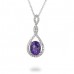 14K White Gold Amethyst With Diamond Pendant