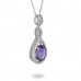 14K White Gold Amethyst With Diamond Pendant