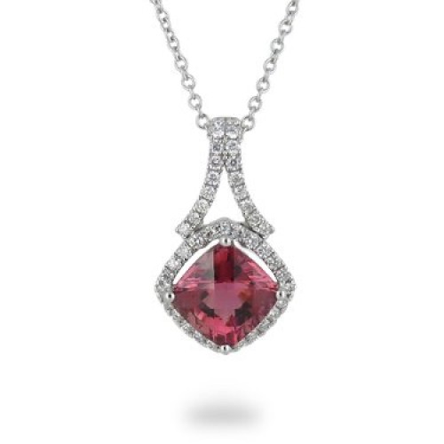 9K White Gold Pink Tourmaline With Diamond Pendant