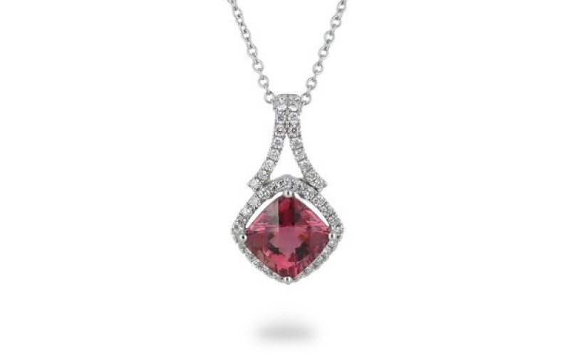 9K White Gold Pink Tourmaline With Diamond Pendant