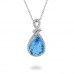 9K White Gold Blue Topaz With Diamond Pendant