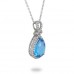 9K White Gold Blue Topaz With Diamond Pendant