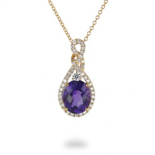 14K Yellow Gold Amethyst With Diamond Pendant