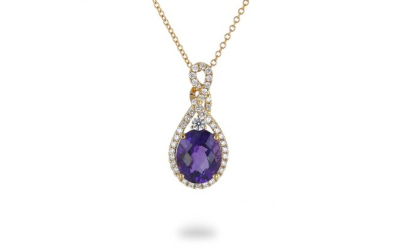 14K Yellow Gold Amethyst With Diamond Pendant