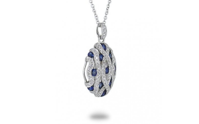 14K White Gold Sapphire With Diamond Pendant