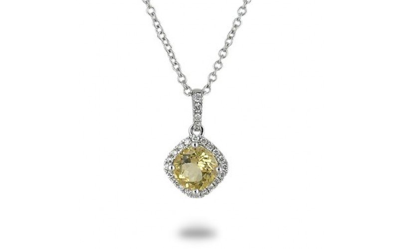 14K Yellow Gold Peridot With Diamond Pendant