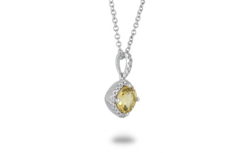 14K Yellow Gold Peridot With Diamond Pendant