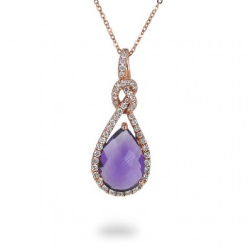 14K Rose Gold Amethyst With Diamond Pendant