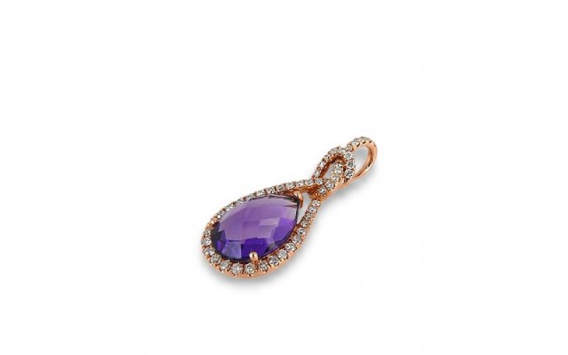 14K Rose Gold Amethyst With Diamond Pendant