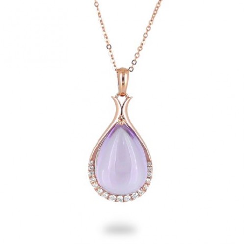 14K Rose Gold Pink Amethyst With Diamond Pendant