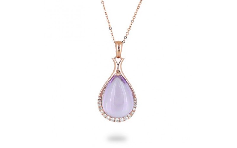 14K Rose Gold Pink Amethyst With Diamond Pendant