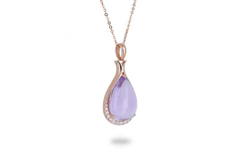 14K Rose Gold Pink Amethyst With Diamond Pendant