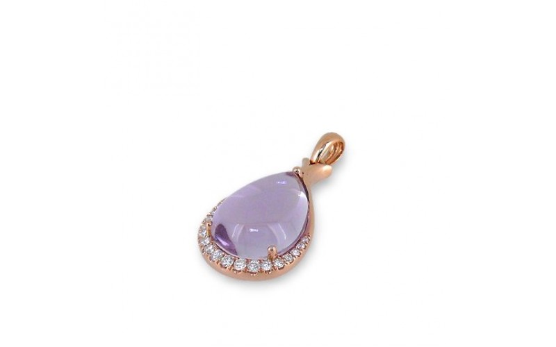 14K Rose Gold Pink Amethyst With Diamond Pendant