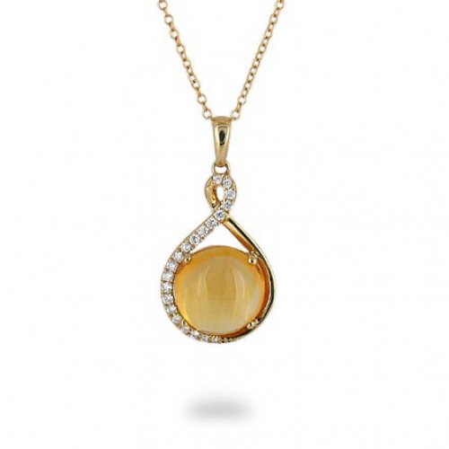 14K Yellow Gold Cirtine With Diamond Pendant