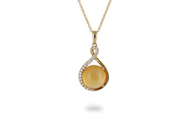 14K Yellow Gold Cirtine With Diamond Pendant