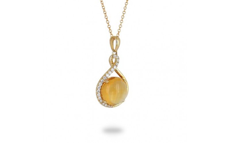 14K Yellow Gold Cirtine With Diamond Pendant