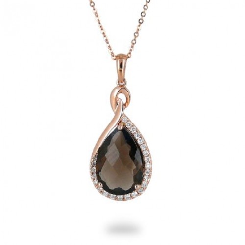 14K Rose Gold Smokey Quartz With Diamond Pendant