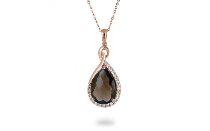 14K Rose Gold Smokey Quartz With Diamond Pendant