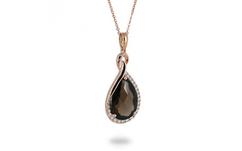 14K Rose Gold Smokey Quartz With Diamond Pendant