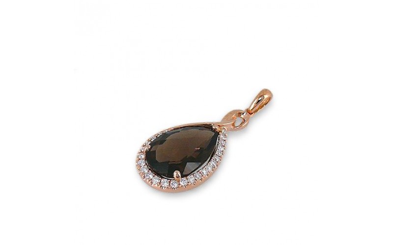 14K Rose Gold Smokey Quartz With Diamond Pendant