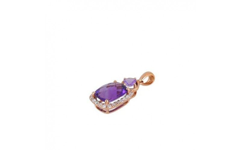 14K Rose Gold Amethyst With Diamond Pendant