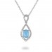 14K White Gold Blue Topaz With Diamond Pendant