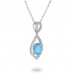 14K White Gold Blue Topaz With Diamond Pendant