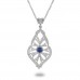 14K White Gold Sapphire With Diamond Pendant