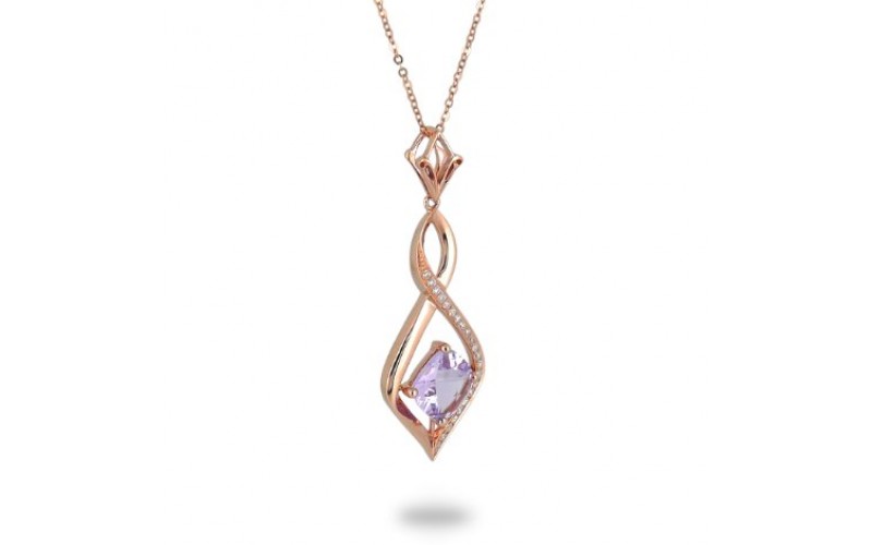 14K Rose Gold Amethyst With Diamond Pendant