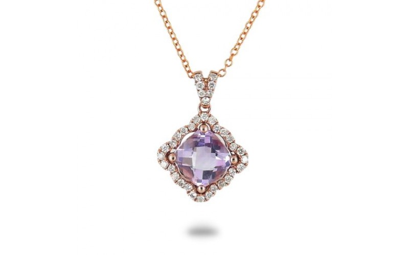 14K Rose Gold Amethyst With Diamond Pendant