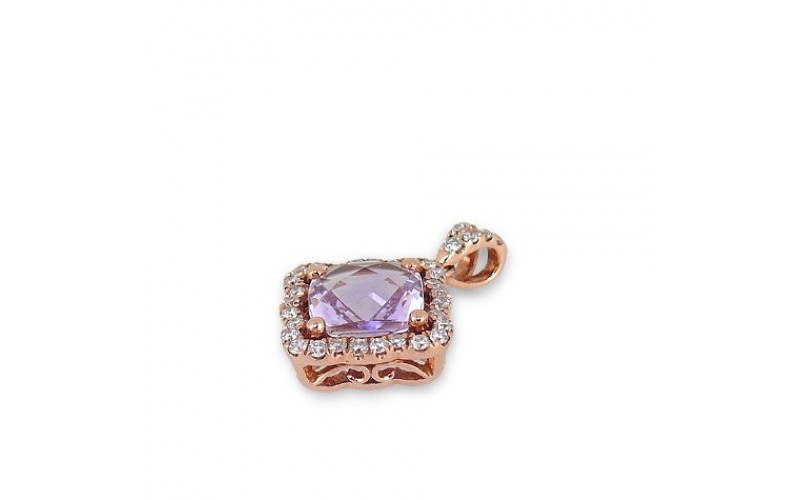 14K Rose Gold Amethyst With Diamond Pendant