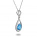 14K White Gold Blue Topaz With Diamond Pendant