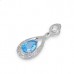 14K White Gold Blue Topaz With Diamond Pendant