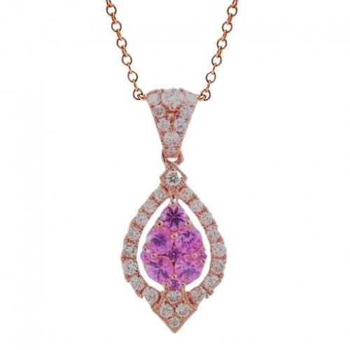 14K Rose Gold Pink Sapphire With Diamond Pendant