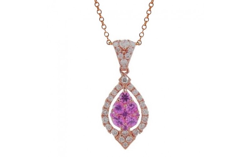 14K Rose Gold Pink Sapphire With Diamond Pendant