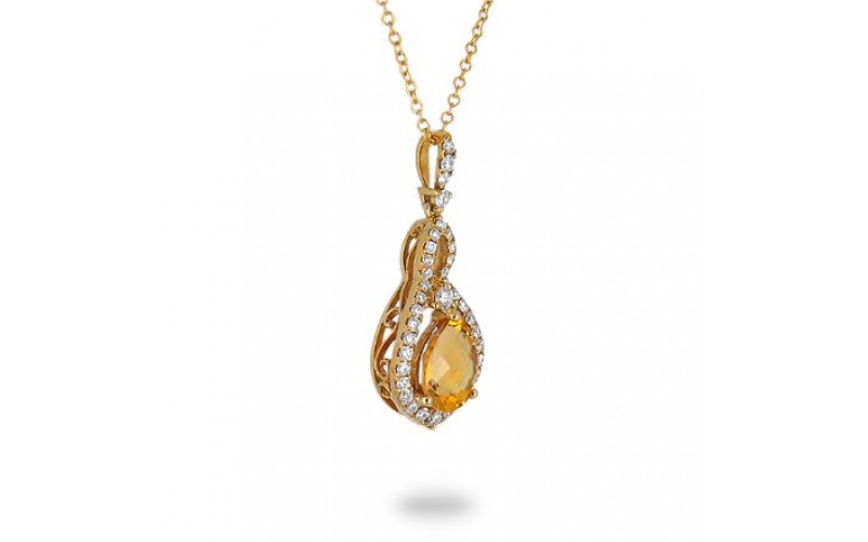14K Yellow Gold Cirtine With Diamond Pendant