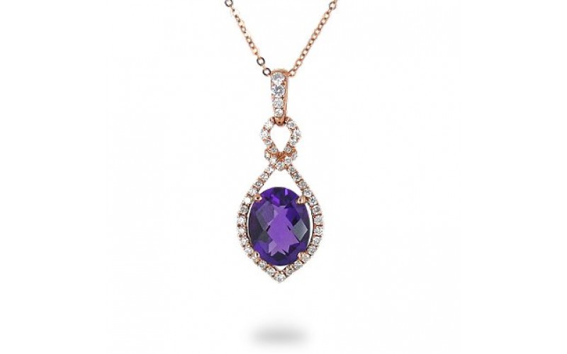 14K Rose Gold Amethyst With Diamond Pendant