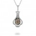 14K White Gold Smokey Quartz With Diamond Pendant