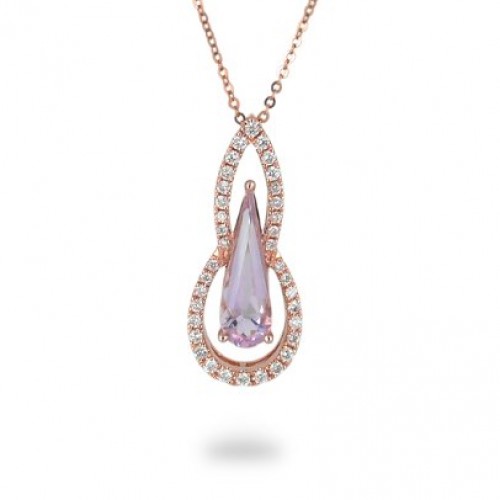 14K Rose Gold Amethyst With Diamond Pendant