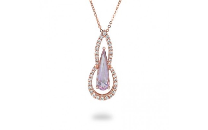 14K Rose Gold Amethyst With Diamond Pendant