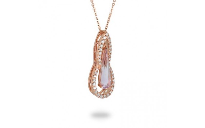 14K Rose Gold Amethyst With Diamond Pendant