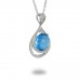 14K White Gold Blue Topaz With Diamond Pendant