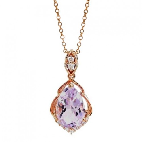 14K Rose Gold Amethyst With Diamond Pendant