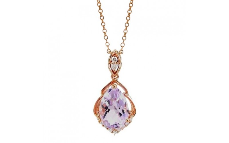 14K Rose Gold Amethyst With Diamond Pendant