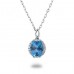 14K White Gold Blue Topaz With Diamond Pendant