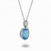 14K White Gold Blue Topaz With Diamond Pendant