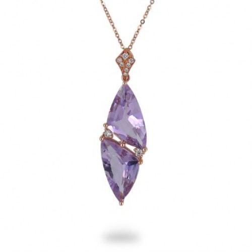 14K Rose Gold Amethyst With Diamond Pendant