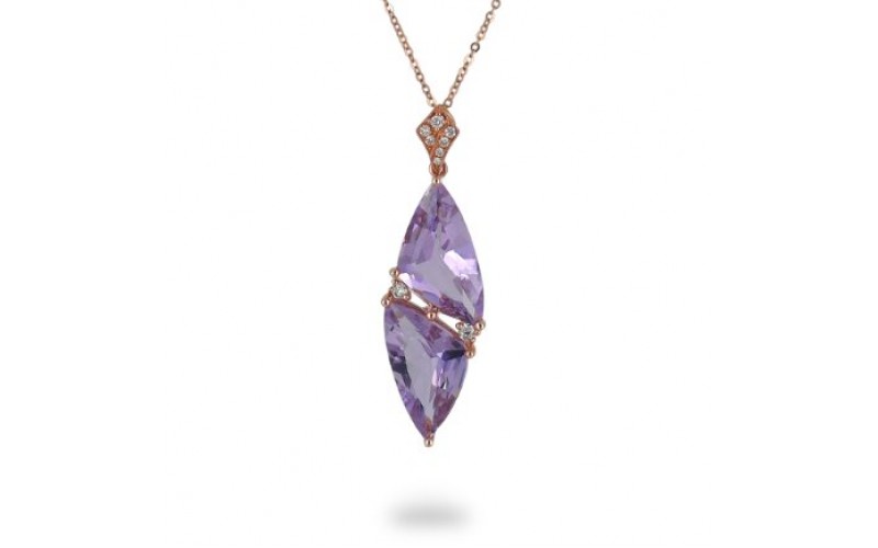 14K Rose Gold Amethyst With Diamond Pendant