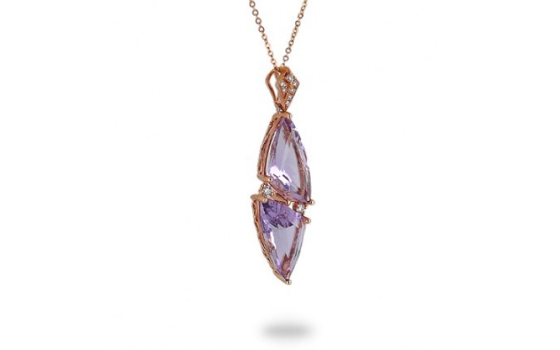 14K Rose Gold Amethyst With Diamond Pendant